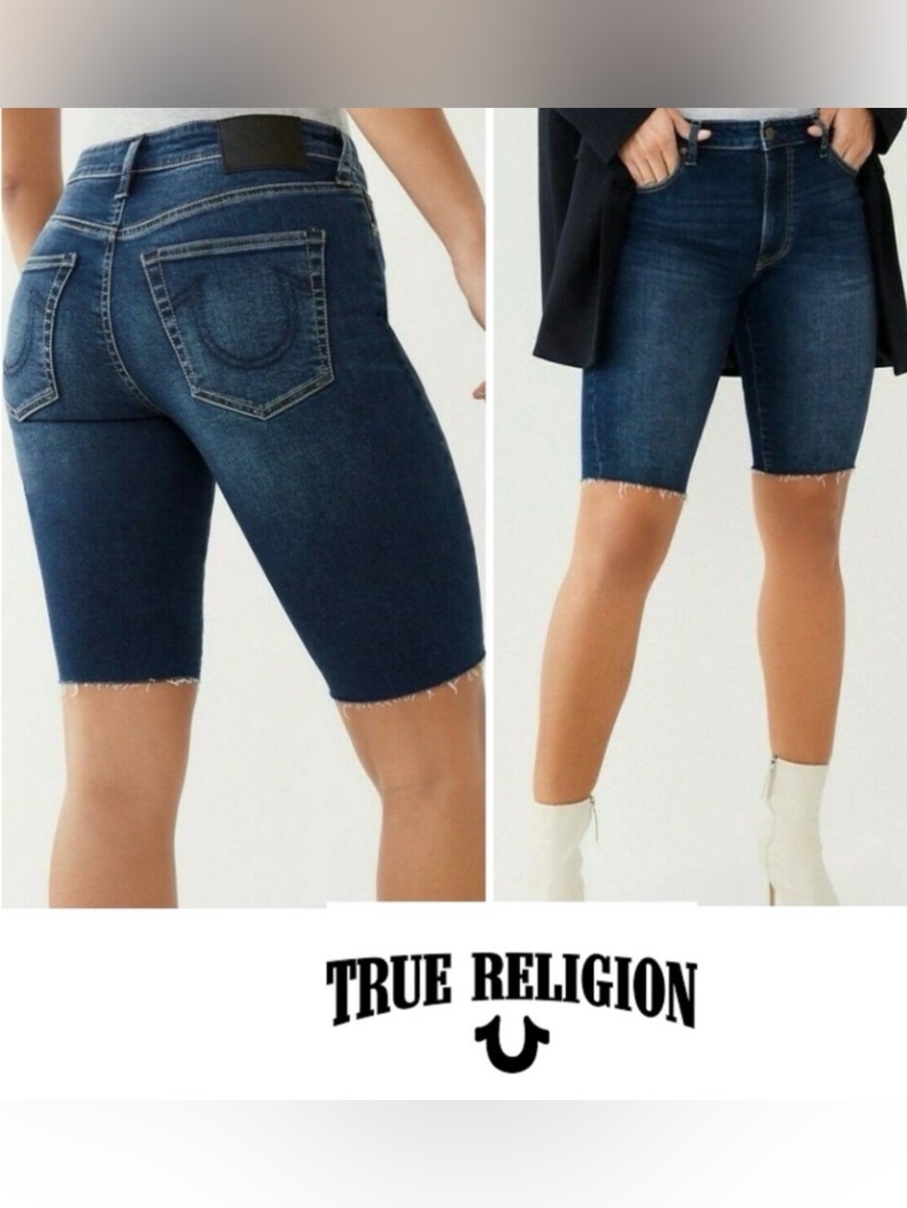 NWT True Religion Brenna Mid-Rise Bermuda Jeans Shorts, 33
